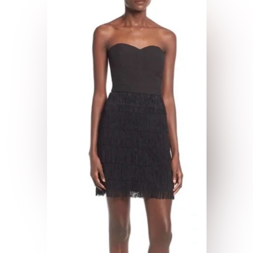 Soloiste Strapless Black Fringe Dress Small